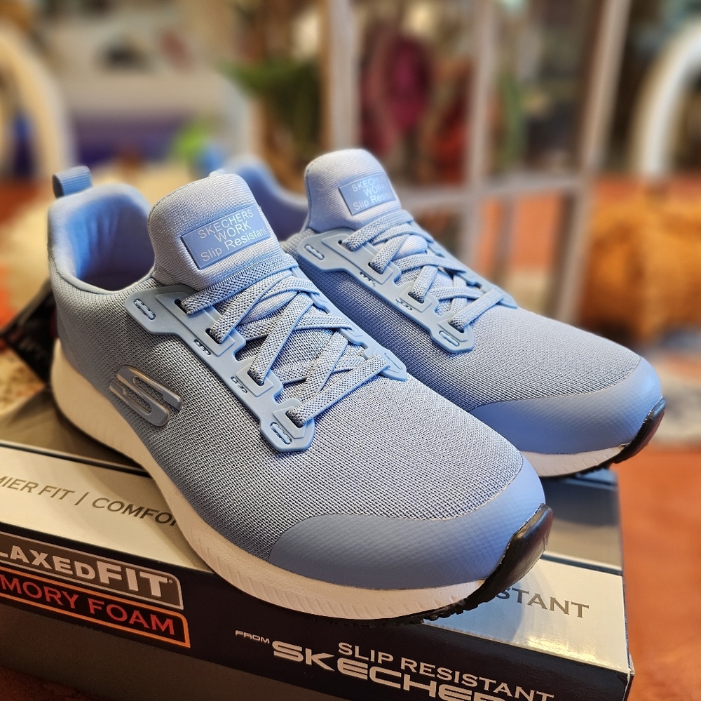 NWT Skechers "Emma" Light Blue Sneakers With Slip Resistant Sole Size 7.5